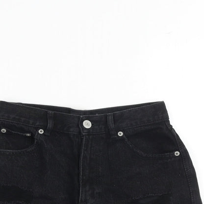 Pull&Bear Womens Black 100% Cotton Mom Shorts Size 6 Regular Zip