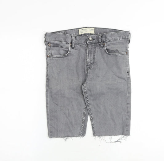 French Connection Mens Grey Cotton Chino Shorts Size 28 in Slim Zip - Frayed Hem