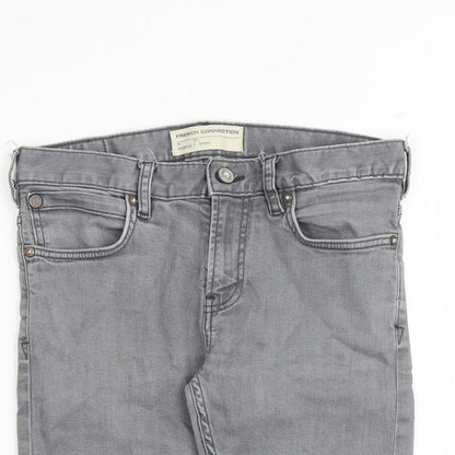 French Connection Mens Grey Cotton Chino Shorts Size 28 in Slim Zip - Frayed Hem