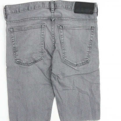 French Connection Mens Grey Cotton Chino Shorts Size 28 in Slim Zip - Frayed Hem