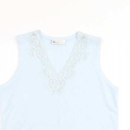BHS Womens Blue V-Neck Acrylic Pullover Jumper Size 12 - Lace Detail