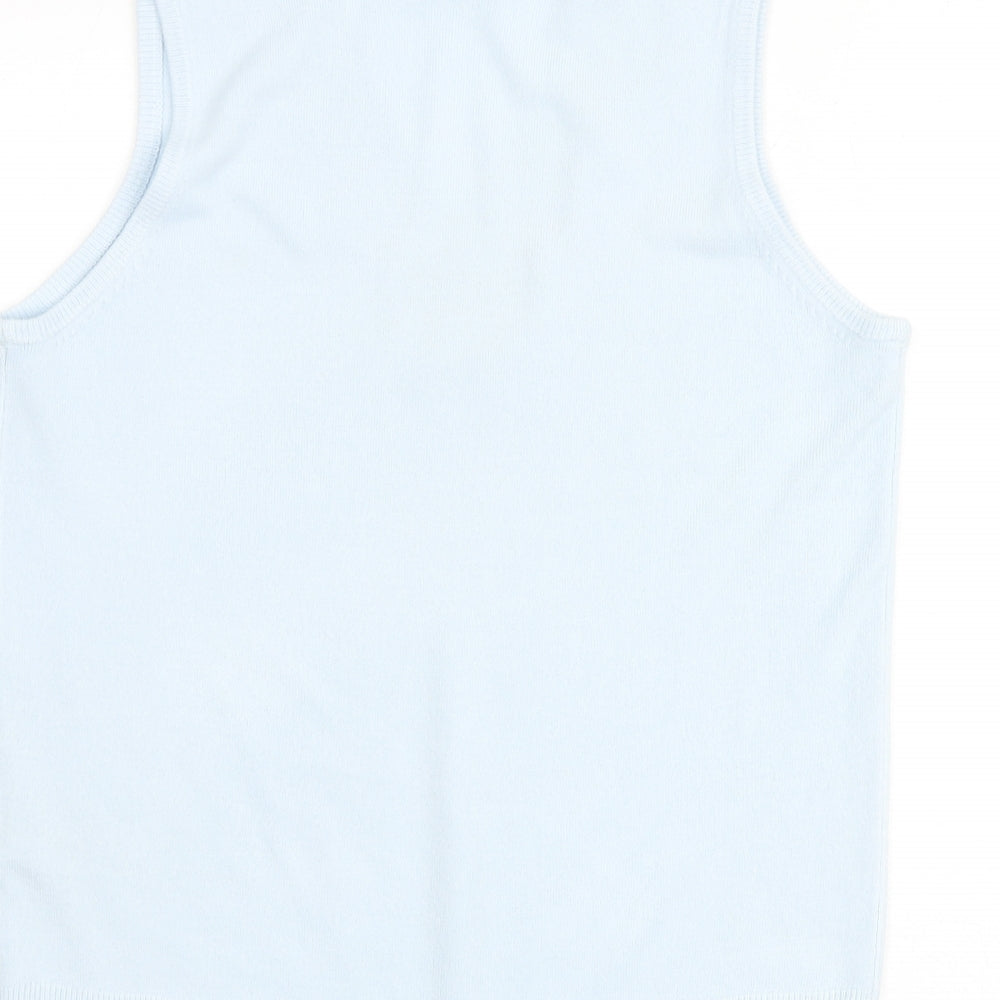 BHS Womens Blue V-Neck Acrylic Pullover Jumper Size 12 - Lace Detail