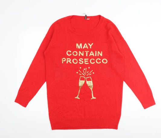 Capsule Womens Red Round Neck Cotton Pullover Jumper Size 12 - May contain prosecco Size 12-14