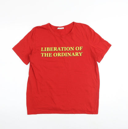 Womens UK Size M Zara Red Basic T-Shirt