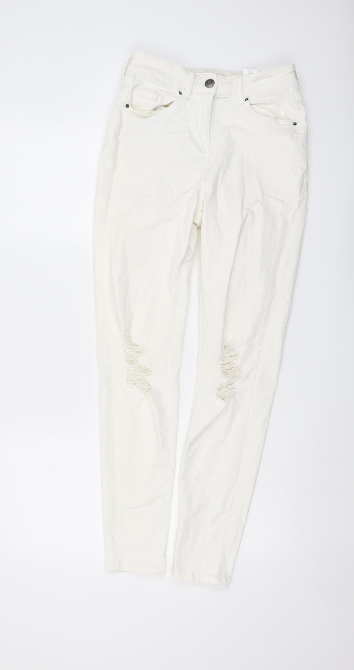 NEXT Womens Ivory Cotton Skinny Jeans Size 8 L28 in Regular Button