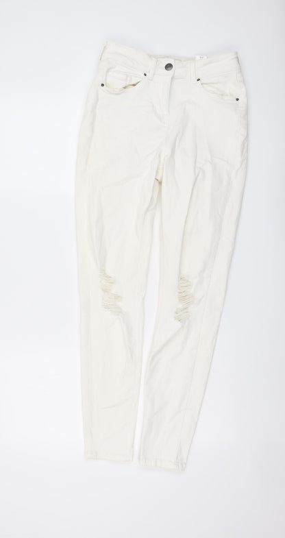 NEXT Womens Ivory Cotton Skinny Jeans Size 8 L28 in Regular Button