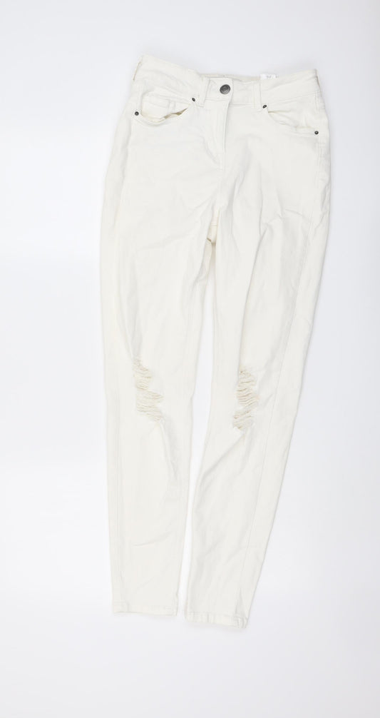 NEXT Womens Ivory Cotton Skinny Jeans Size 8 L28 in Regular Button