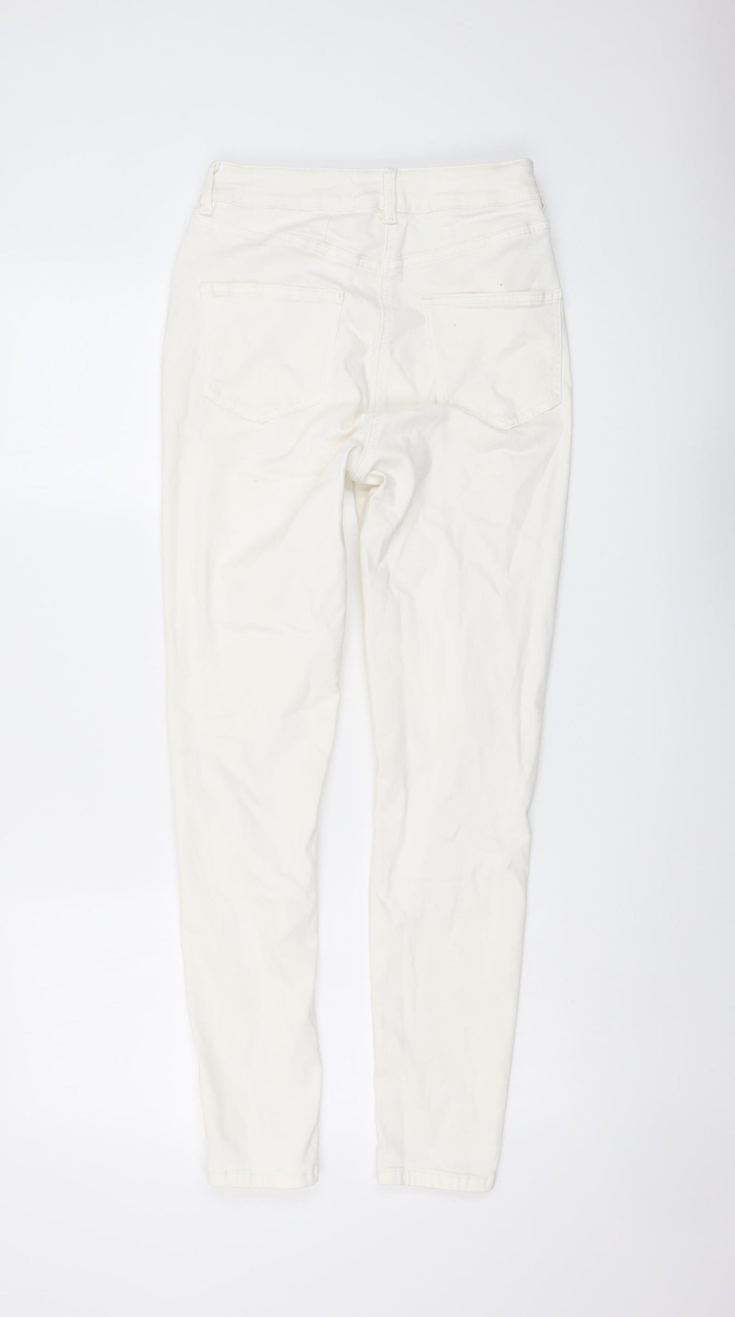 NEXT Womens Ivory Cotton Skinny Jeans Size 8 L28 in Regular Button