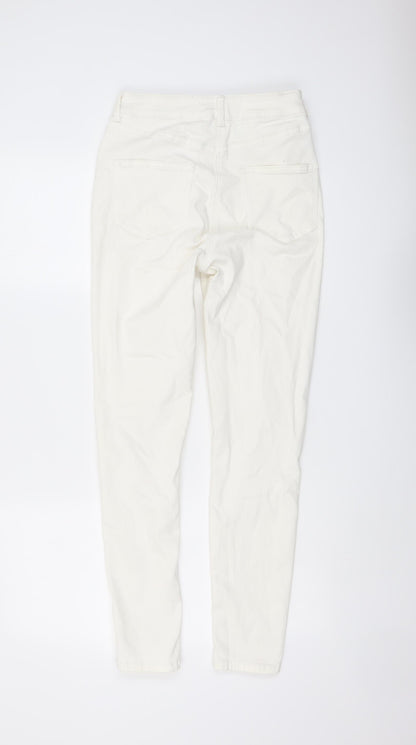 NEXT Womens Ivory Cotton Skinny Jeans Size 8 L28 in Regular Button