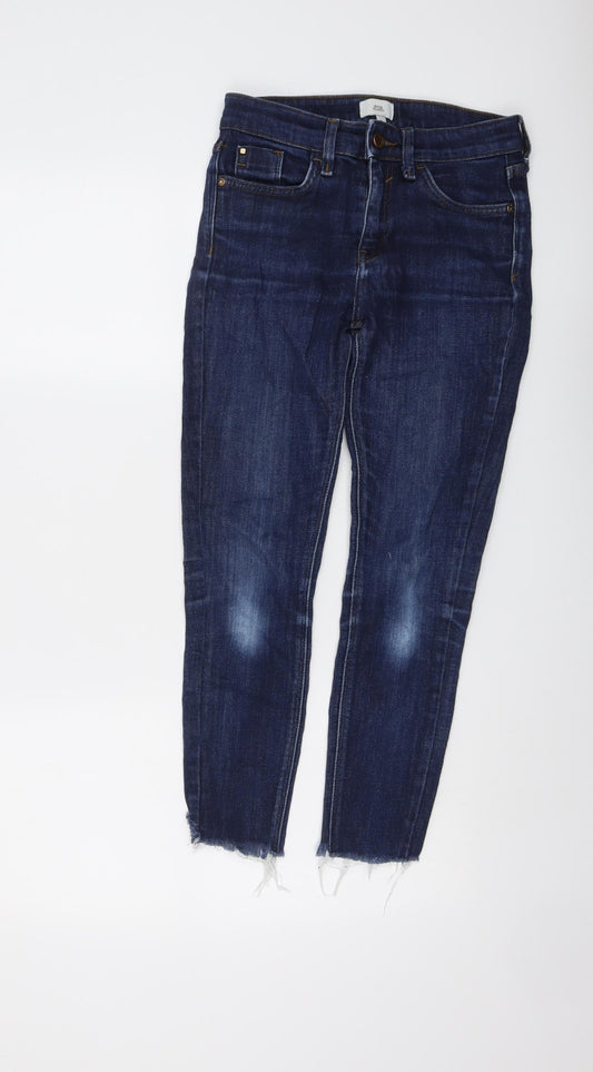 River Island Womens Blue Cotton Skinny Jeans Size 6 L24 in Regular Button