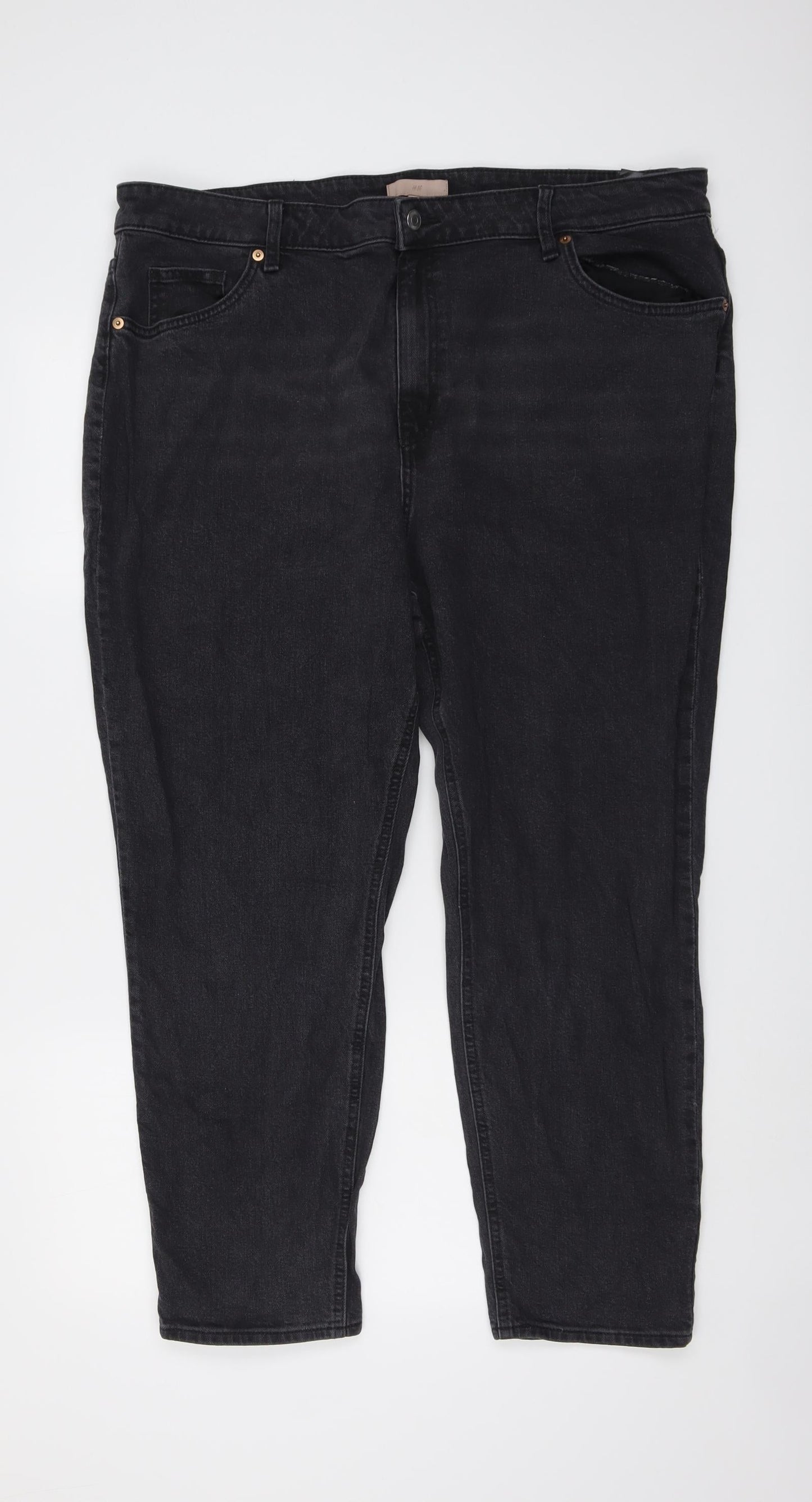 H&M Womens Grey Cotton Mom Jeans Size XL L26 in Regular Button