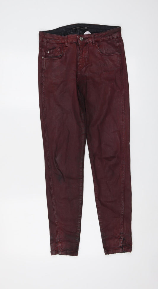 Zara Womens Red Cotton Skinny Jeans Size 8 L28 in Regular Button