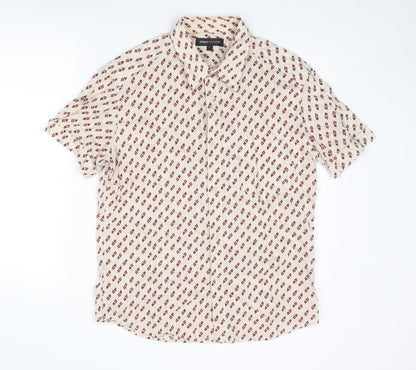 Mens UK Size L Great Plains Beige  Button-Up Short Sleeve Casual Shirt