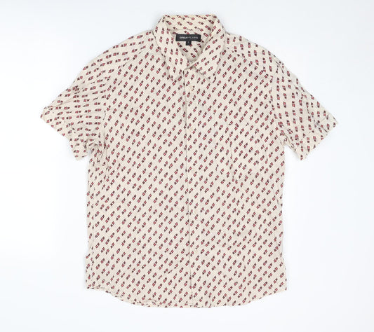 Mens UK Size L Great Plains Beige  Button-Up Short Sleeve Casual Shirt
