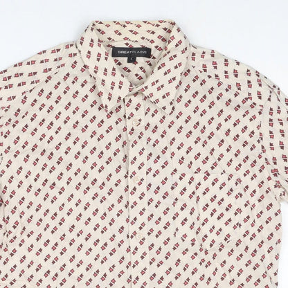 Mens UK Size L Great Plains Beige  Button-Up Short Sleeve Casual Shirt
