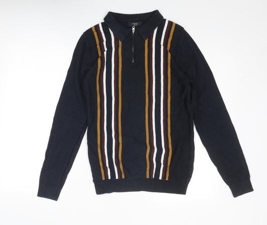 NEXT Mens Blue Collared Striped Cotton Henley Jumper Size S Long Sleeve