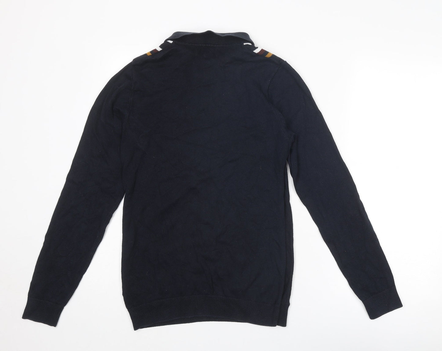 NEXT Mens Blue Collared Striped Cotton Henley Jumper Size S Long Sleeve