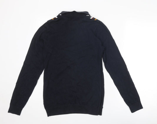 NEXT Mens Blue Collared Striped Cotton Henley Jumper Size S Long Sleeve