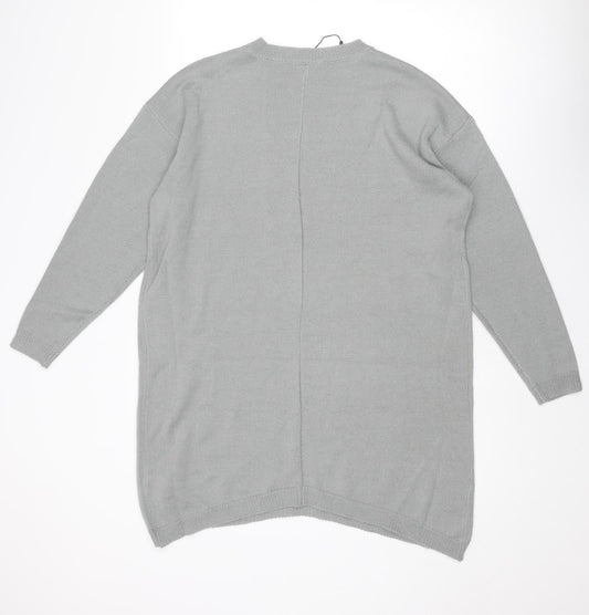 Boohoo Womens Grey Crew Neck Acrylic Pullover Jumper Size S