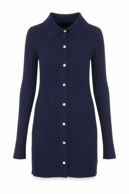 Mango Womens Blue Polyamide Shirt Dress Size S Collared Button - Ribbed