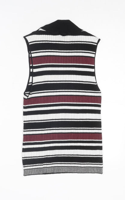 Miss Selfridge Womens Multicoloured Mock Neck Striped Viscose Pullover Jumper Size 12 - Ribbed