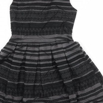 Yumi Womens Grey Striped Acrylic Fit & Flare Size 12 Scoop Neck Pullover