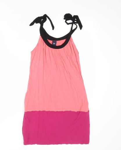 Gap Womens Pink Colourblock Viscose Slip Dress Size S Scoop Neck Tie - Tie Shoulder Detail