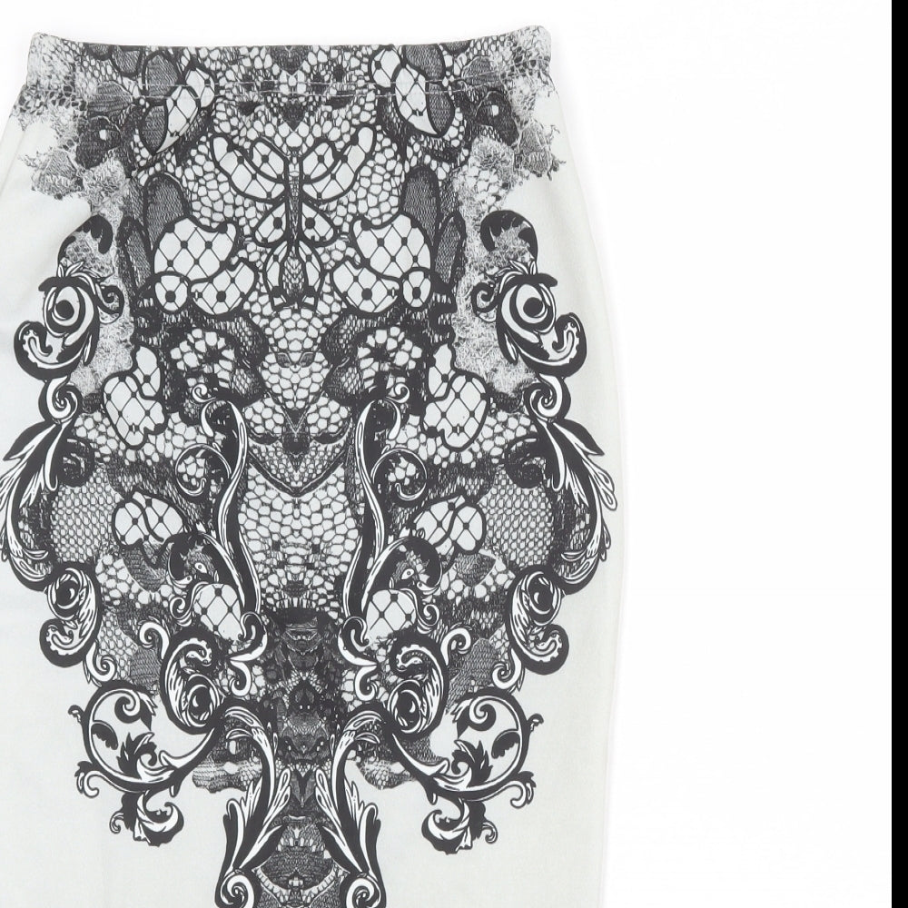 Boohoo Womens Grey Geometric Polyester Straight & Pencil Skirt Size 8