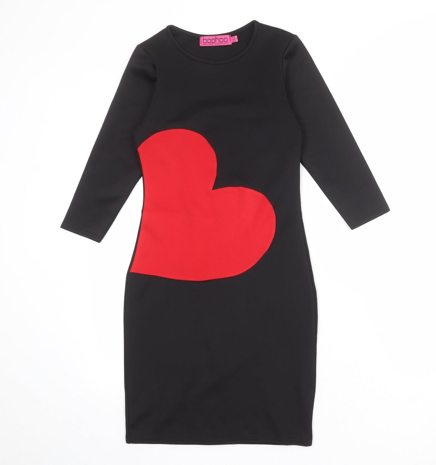 Boohoo Womens Black Polyester Pencil Dress Size 8 Boat Neck Pullover - Heart
