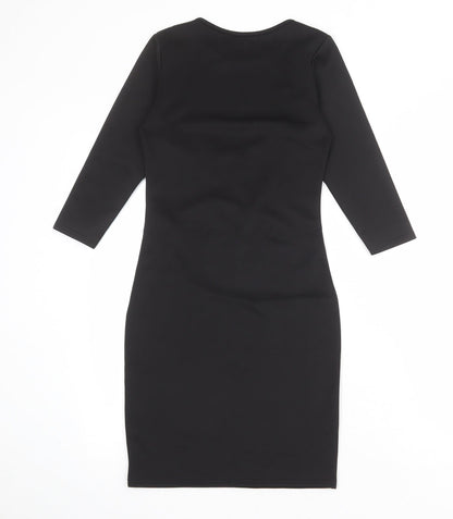 Boohoo Womens Black Polyester Pencil Dress Size 8 Boat Neck Pullover - Heart
