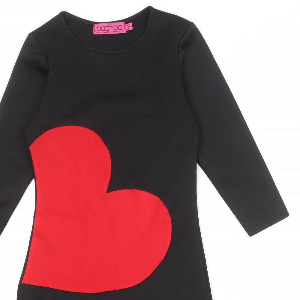 Boohoo Womens Black Polyester Pencil Dress Size 8 Boat Neck Pullover - Heart