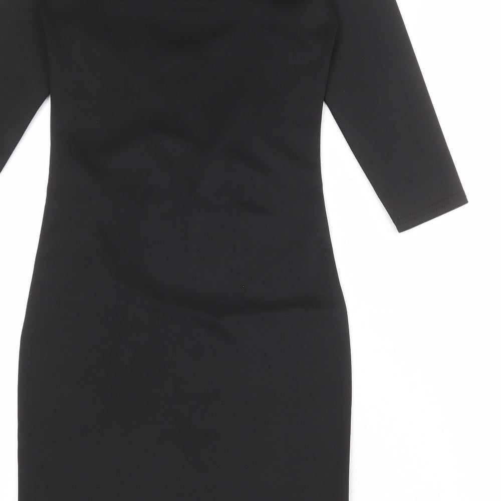 Boohoo Womens Black Polyester Pencil Dress Size 8 Boat Neck Pullover - Heart