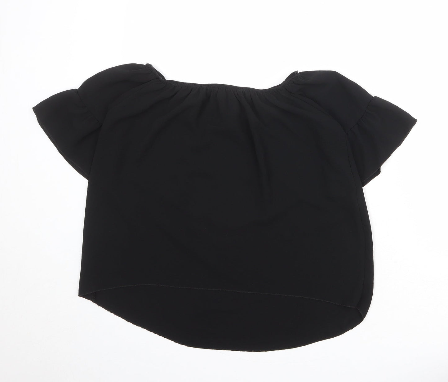 Quiz Womens Black Polyester Basic Blouse Size 12 Round Neck