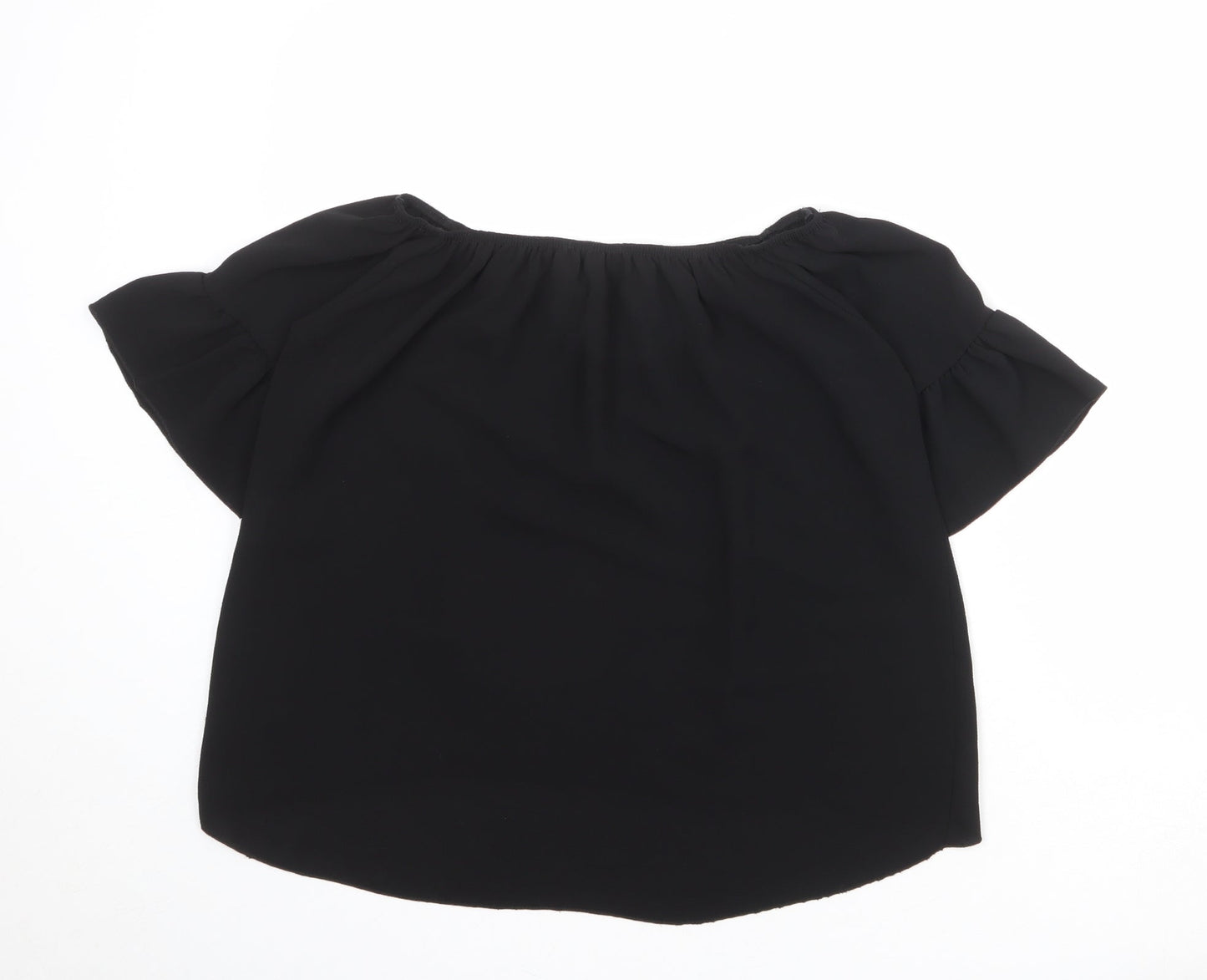 Quiz Womens Black Polyester Basic Blouse Size 12 Round Neck