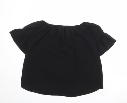 Quiz Womens Black Polyester Basic Blouse Size 12 Round Neck