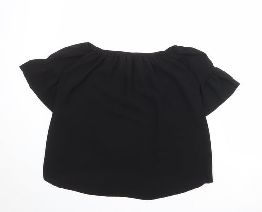 Quiz Womens Black Polyester Basic Blouse Size 12 Round Neck