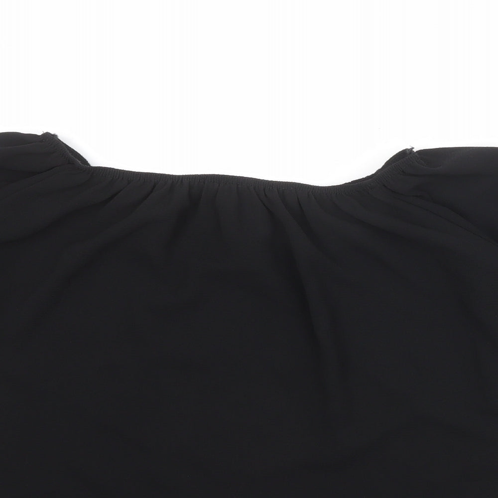 Quiz Womens Black Polyester Basic Blouse Size 12 Round Neck
