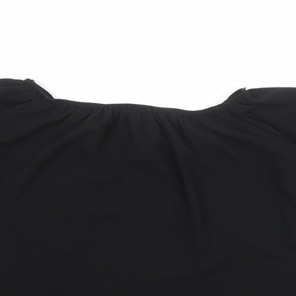 Quiz Womens Black Polyester Basic Blouse Size 12 Round Neck
