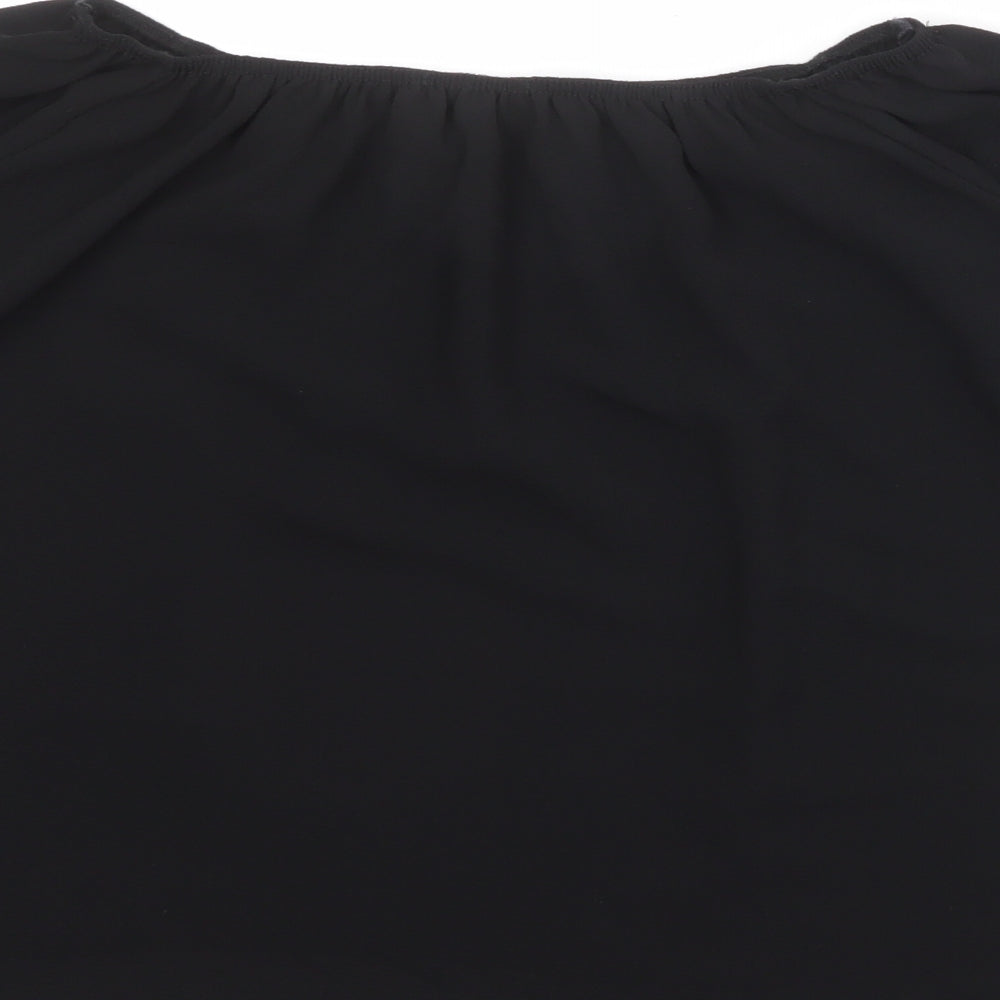 Quiz Womens Black Polyester Basic Blouse Size 12 Round Neck