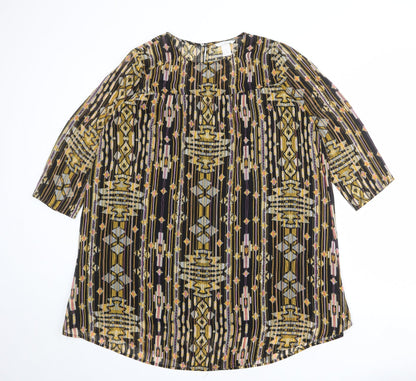 H&M Womens Multicoloured Geometric Polyester A-Line Size 14 Boat Neck Button