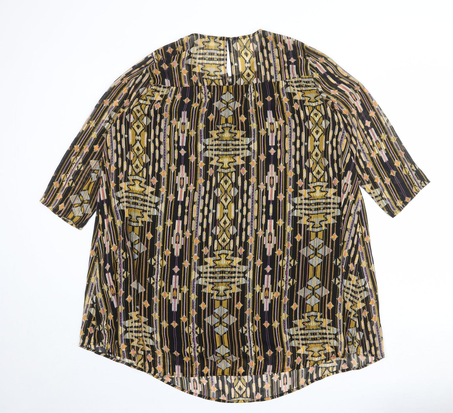 H&M Womens Multicoloured Geometric Polyester A-Line Size 14 Boat Neck Button