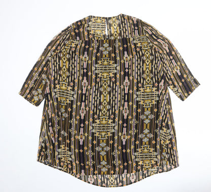 H&M Womens Multicoloured Geometric Polyester A-Line Size 14 Boat Neck Button
