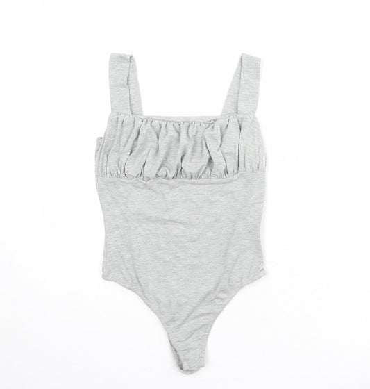 Missguided Womens Grey Viscose Bodysuit One-Piece Size 12 Snap