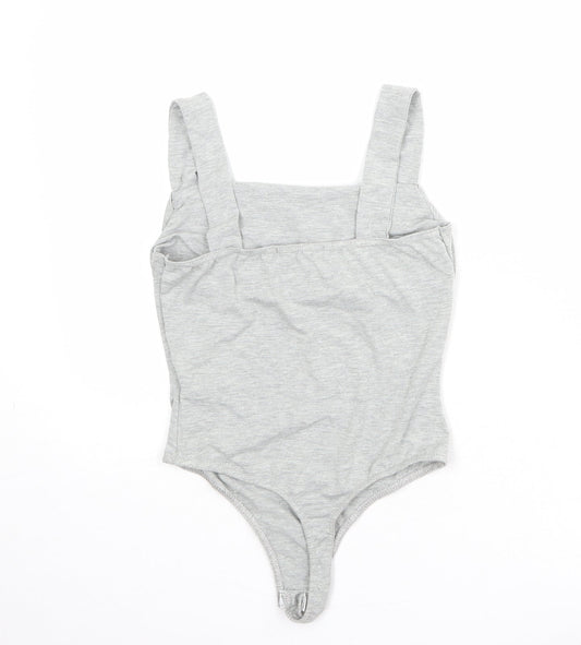 Missguided Womens Grey Viscose Bodysuit One-Piece Size 12 Snap