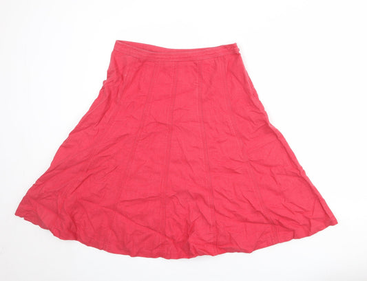John Lewis Womens Red Linen Swing Skirt Size 14 Zip