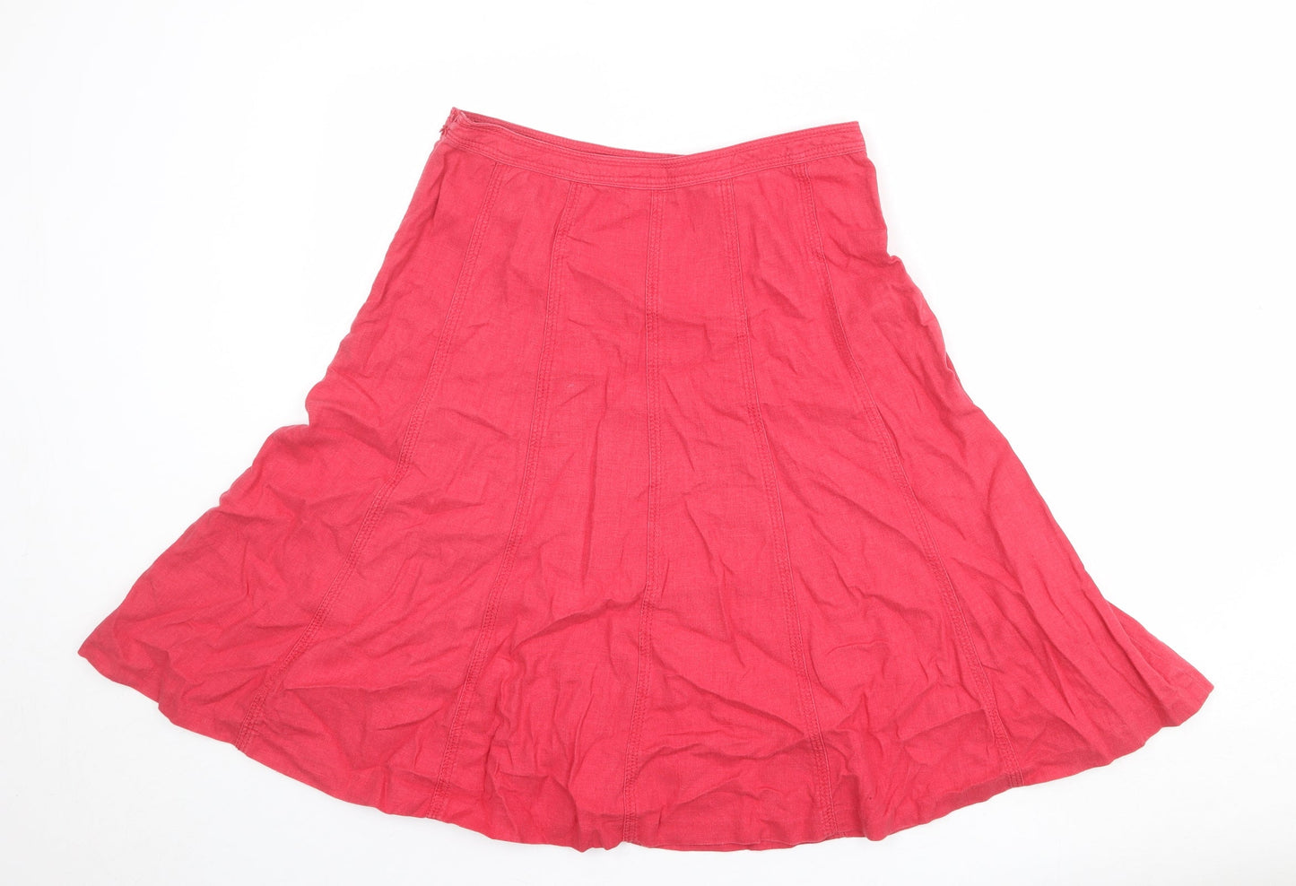 John Lewis Womens Red Linen Swing Skirt Size 14 Zip
