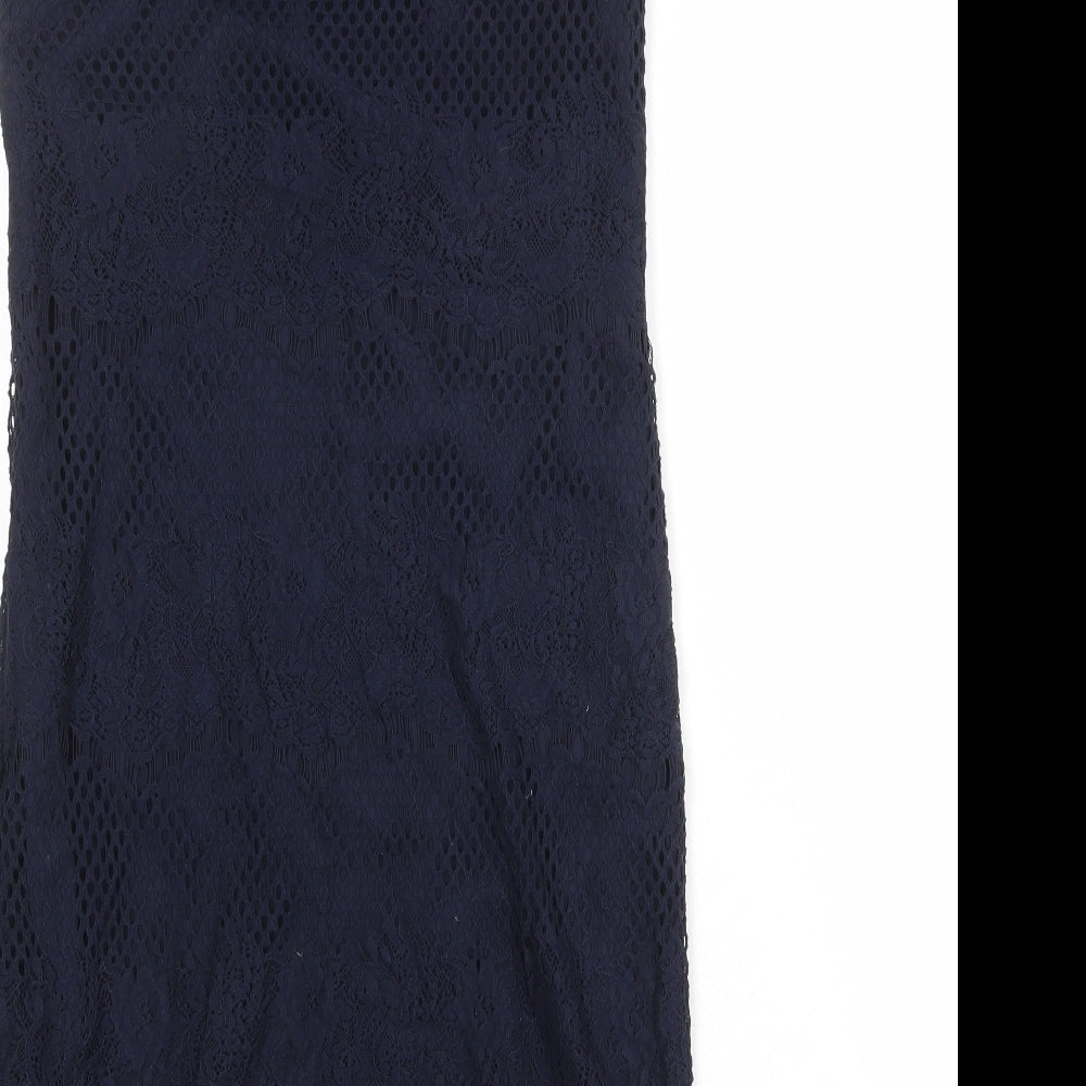 NEXT Womens Blue Polyester Pencil Dress Size 10 Boat Neck Pullover - Crochet Overlay