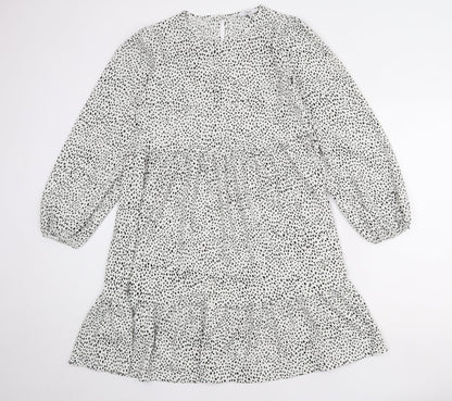 NEXT Womens White Animal Print Polyester A-Line Size 6 Round Neck Button