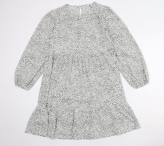 NEXT Womens White Animal Print Polyester A-Line Size 6 Round Neck Button