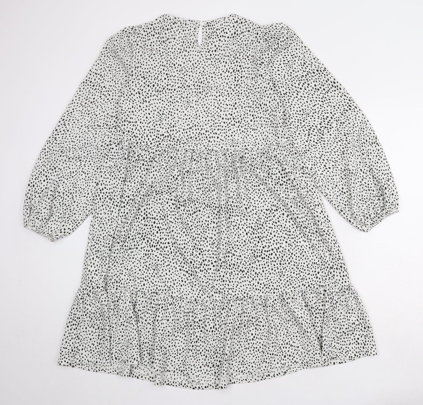 NEXT Womens White Animal Print Polyester A-Line Size 6 Round Neck Button